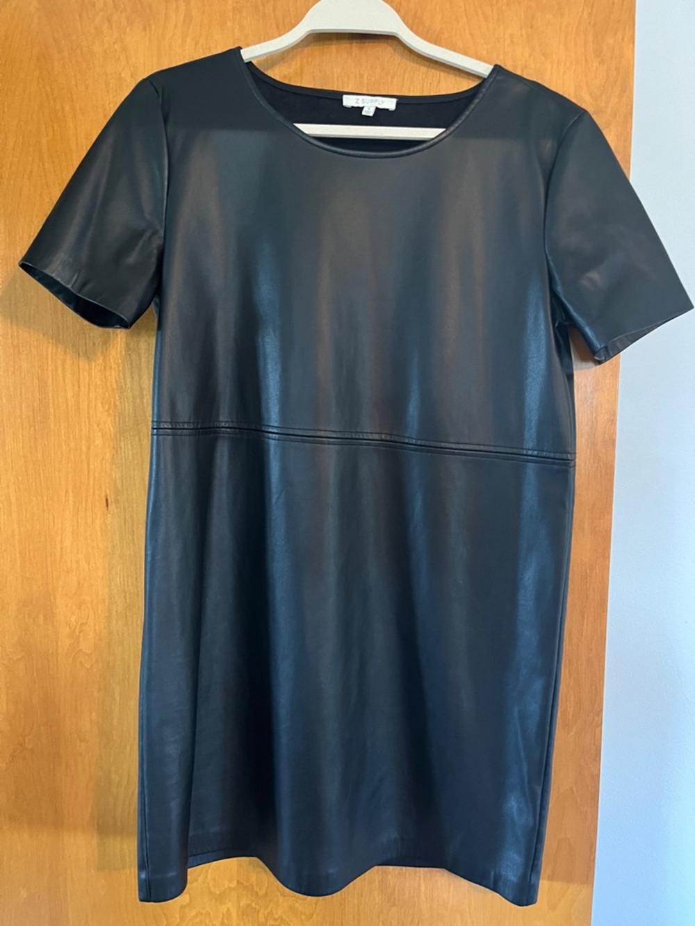 Z Supply Black Faux-Leather Short-Sleeve Mini Dress